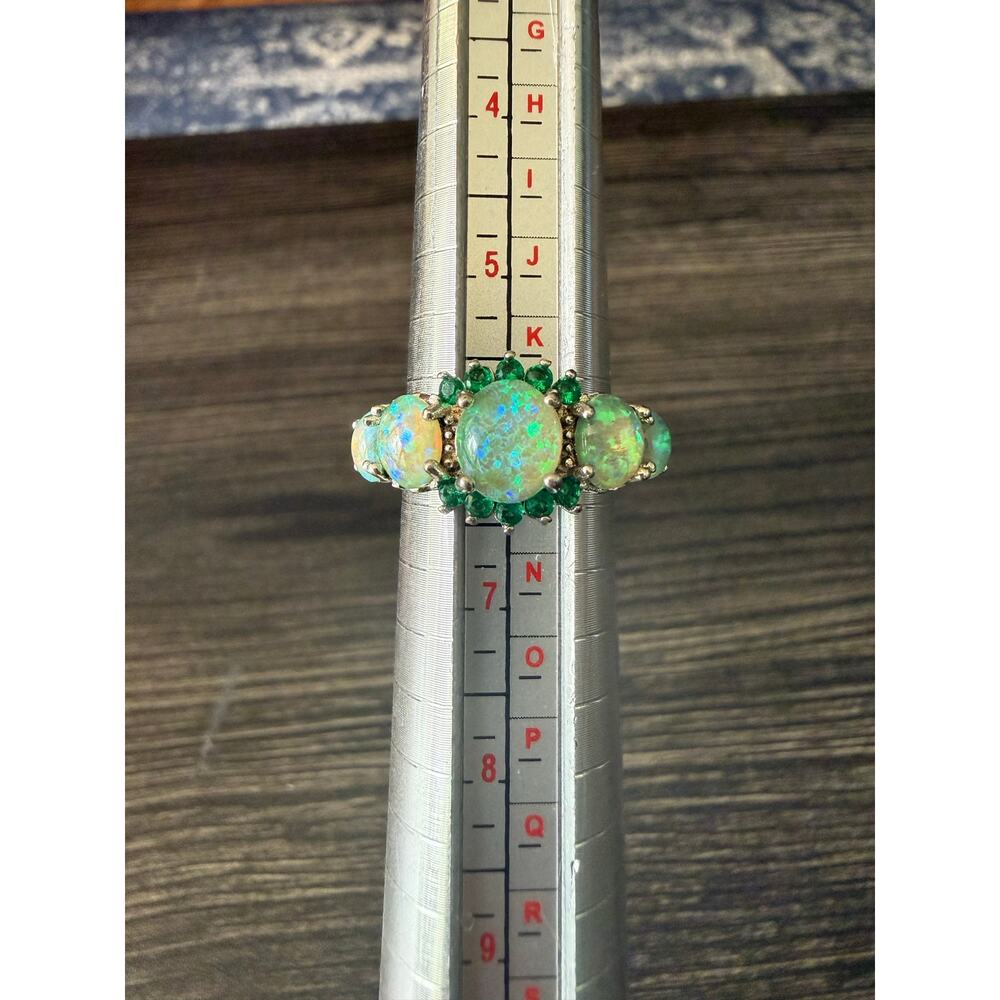 Boutique Creative Simulated Green Opal 925 Cubic Zirconia Ring Sz. 6
